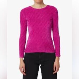 Emporio Armani Velvet Herringbone Textured Pullover Top in Pink/ Magenta size L